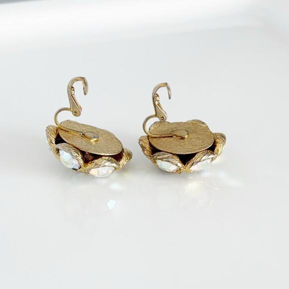 Vintage Aurora Borealis Dome Clip On Earrings - Picture 8 of 13